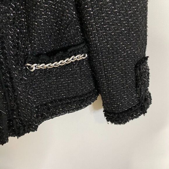 Pink Tartan Black Metallic Tweed Blazer with Chain Details - Picture 5 of 8